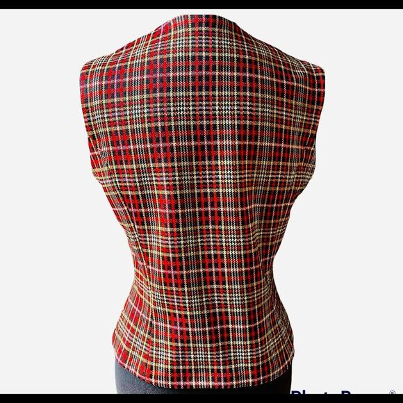 Vtg Red Plaid Academia Equestrian Scholar Preppy English Manor Festive Vest S - Picture 4 of 6